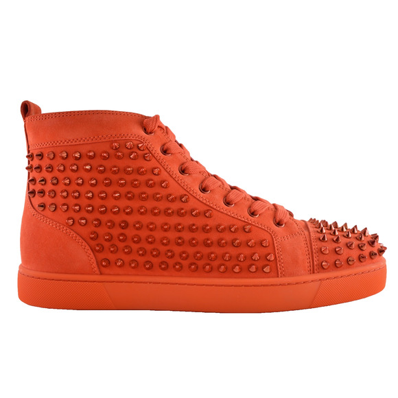 Christian Louboutin Louis Flat Spike Tomate Red Orange High Top Sneaker 44 11 - Picture 1 of 12
